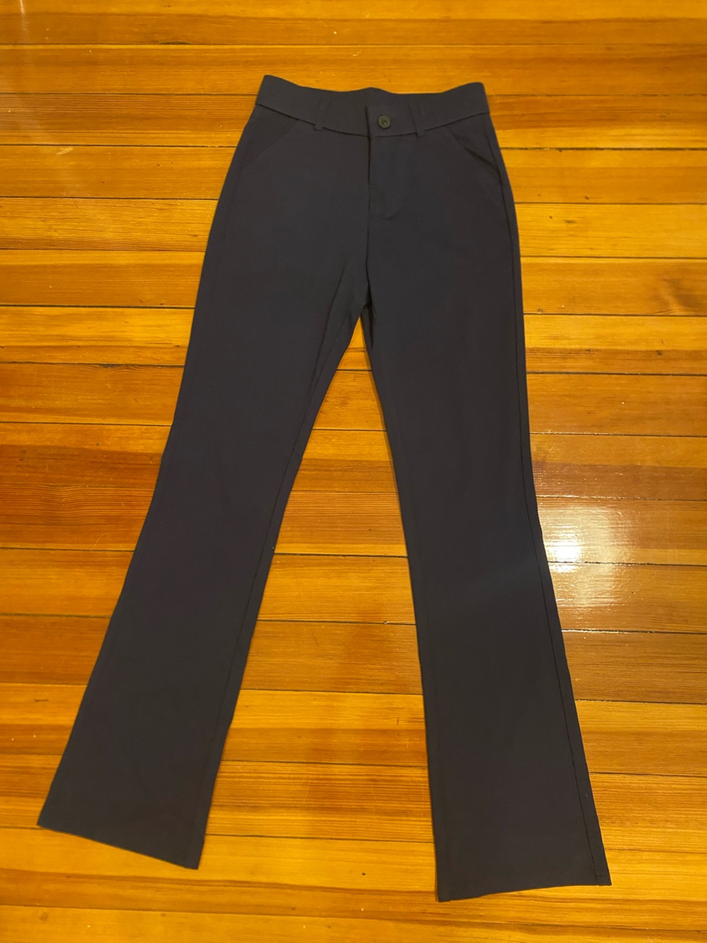 Straight-Leg Pants in Navy, some Stretch